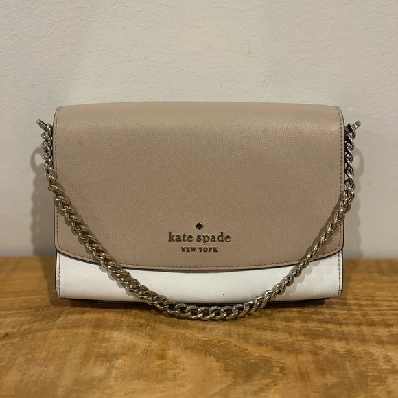Kate spade ♠️ colorblock crossbody shoulder bag tan and white exterior EUC W/COA - Picture 5 of 11